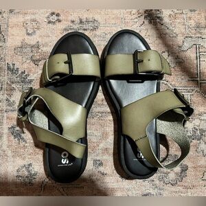 NWOT Olive Green Sandals with Black Buckles